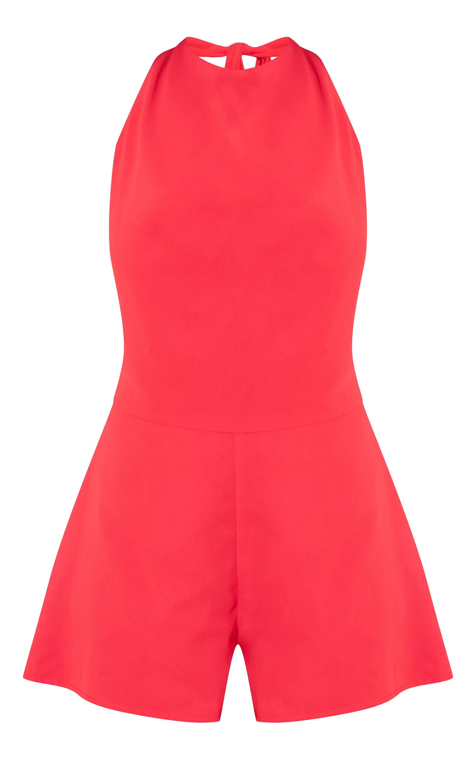 Red Chiffon Scarf Detail Floaty Romper Product Image