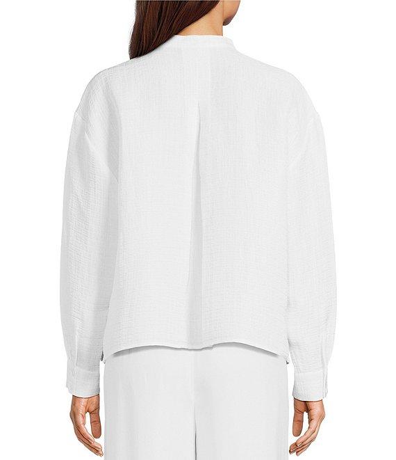 Eileen Fisher Silk Organic Linen Mandarin Collar Long Sleeve Boxy Top Product Image