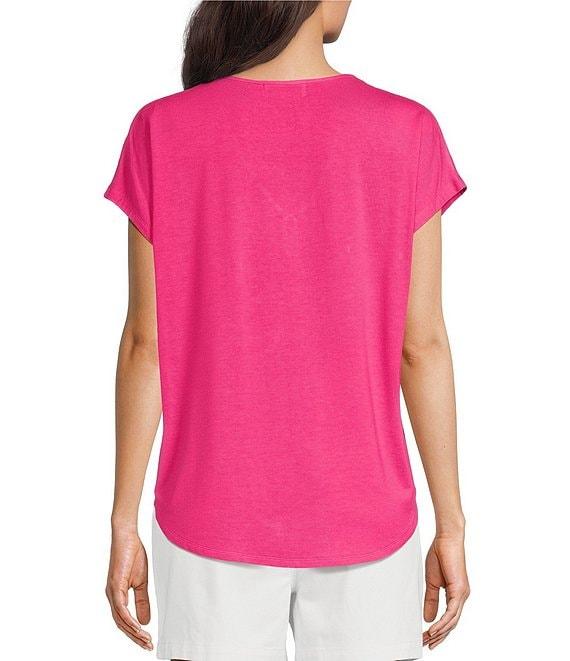 Gibson & Latimer Knit V-Neck Dropped Short Sleeve Shell Shirttail Tee Shirt Product Image