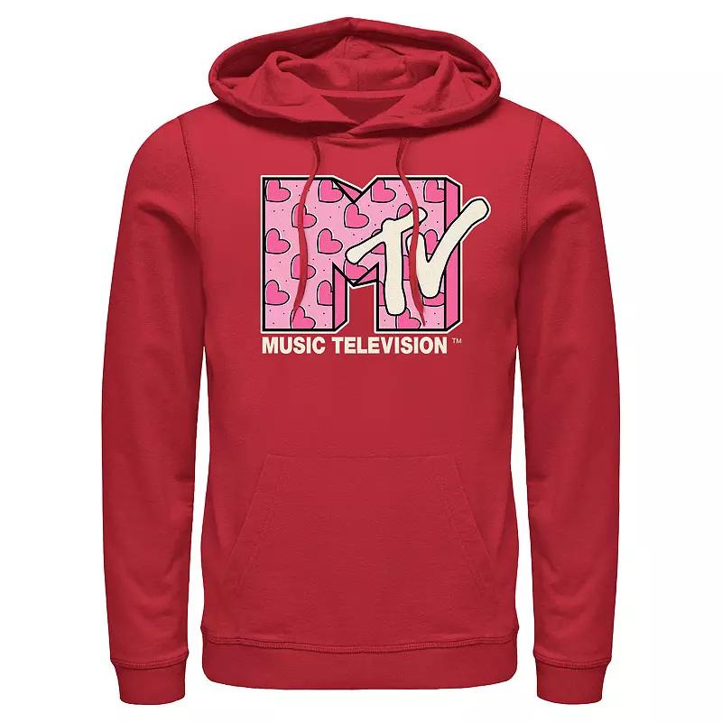 Men's MTV Heart Print Logo Graphic Hoodie, Size: Large, Red Product Image