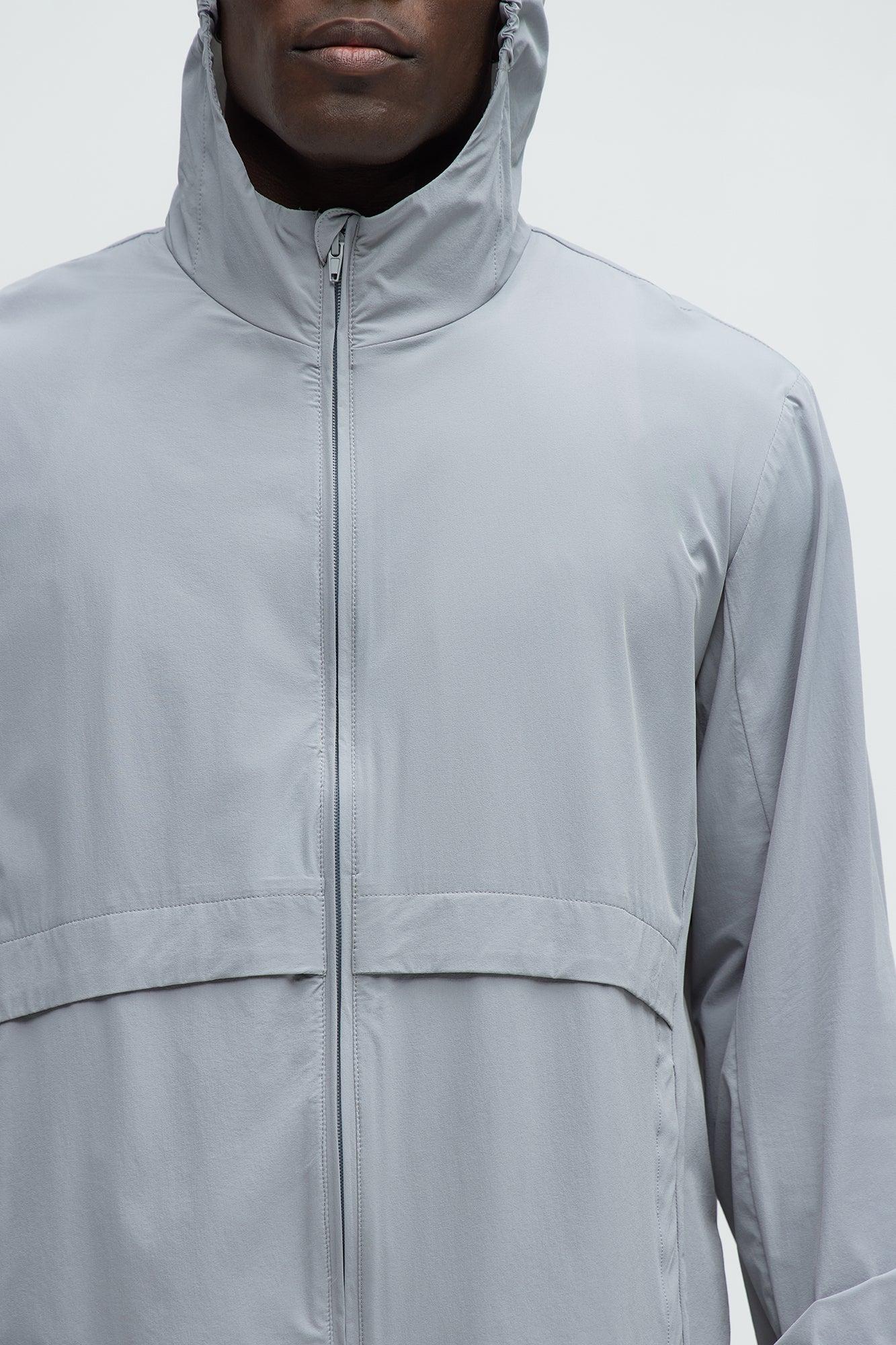 Lightweight Stretch Hooded Running Windbreaker Jacket - Grey Product Image