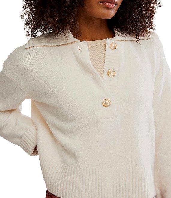Free People Trading Up Collared Neckline Long Sleeve Polo Sweater Product Image