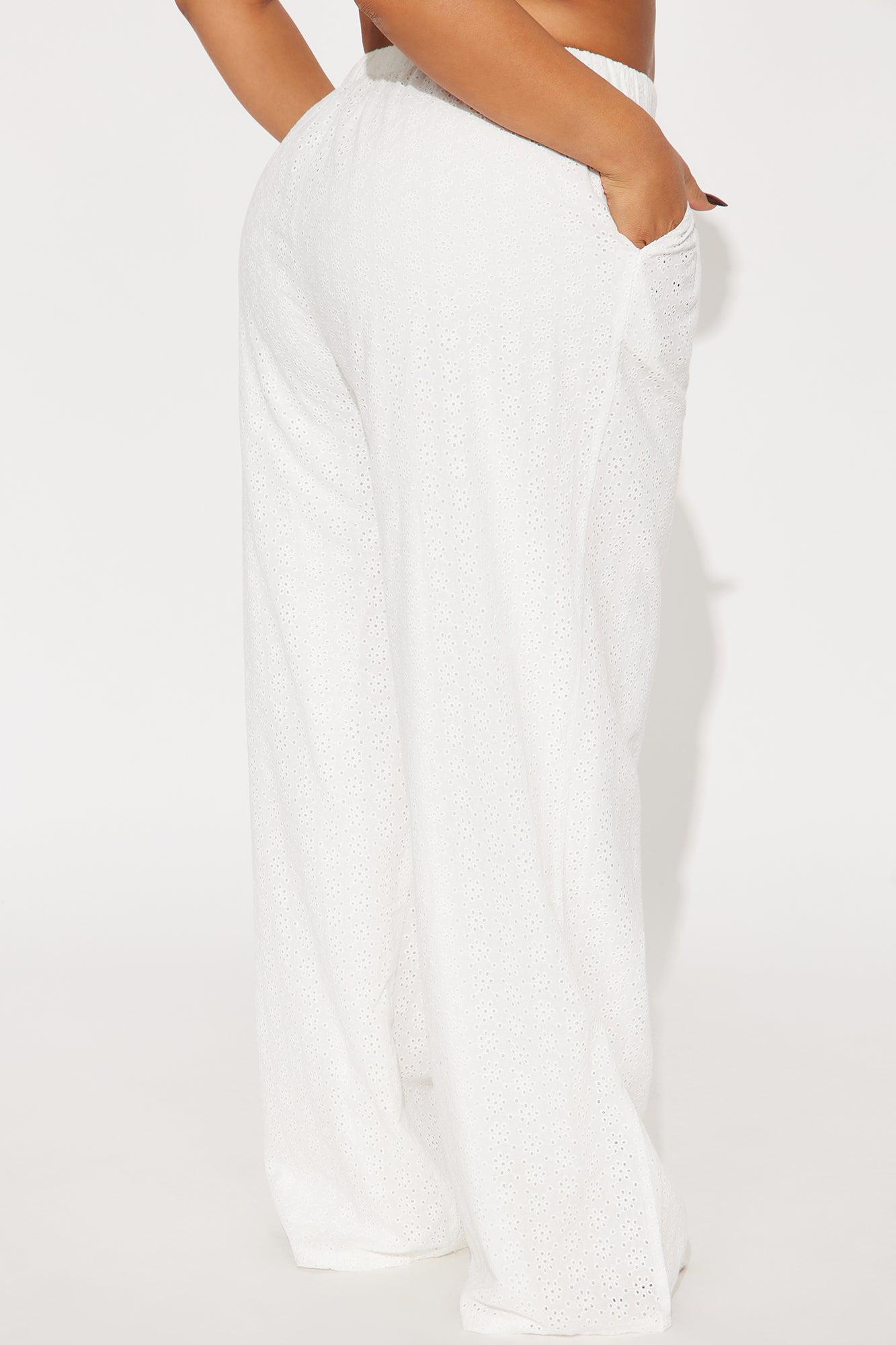 Emery Eyelet Textured Wide Leg Pant - White Product Image