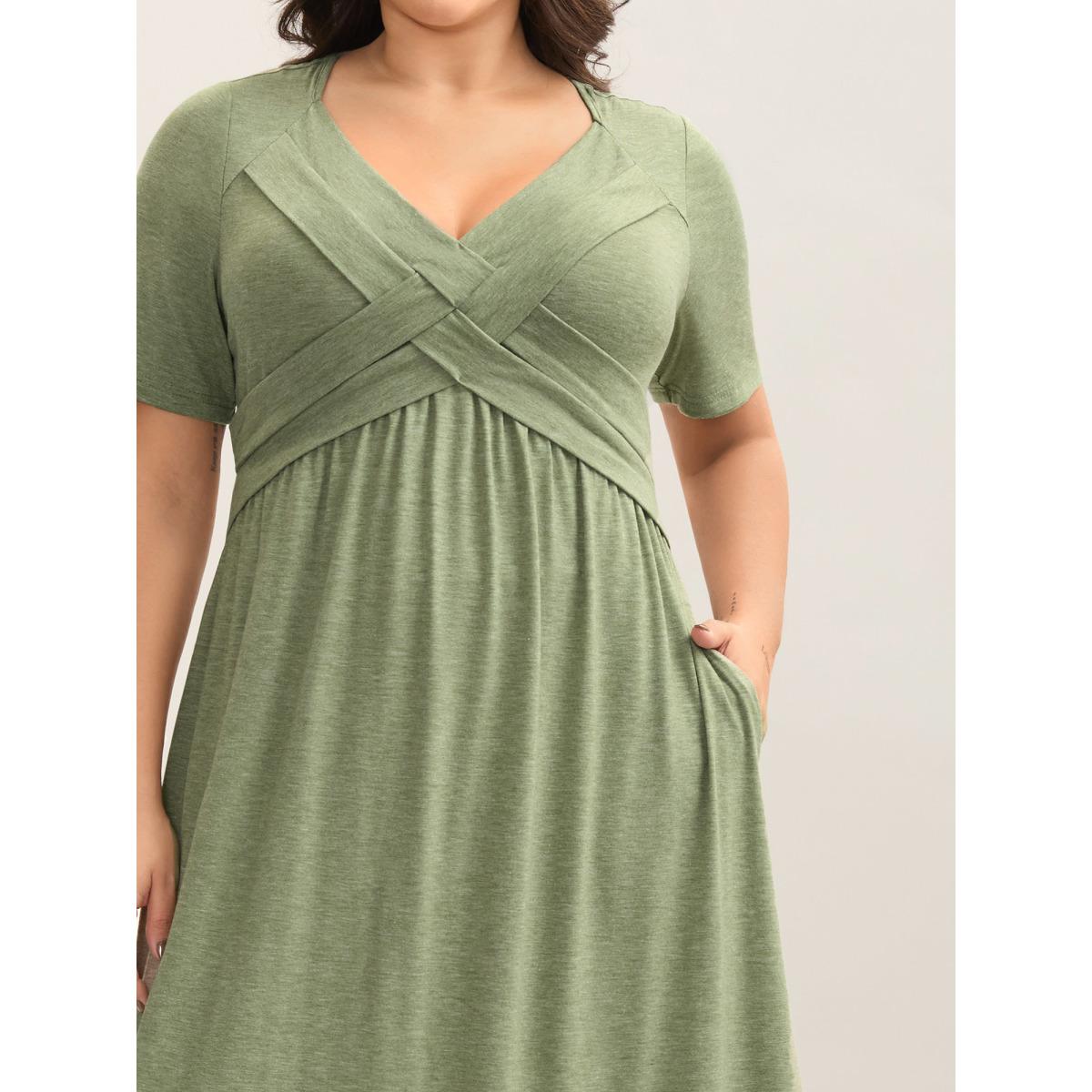 Plus Size Crossover Bodice Stretchy Heather Midi Dress Sage Women Knit Dresses Bloomchic 30/6X Product Image