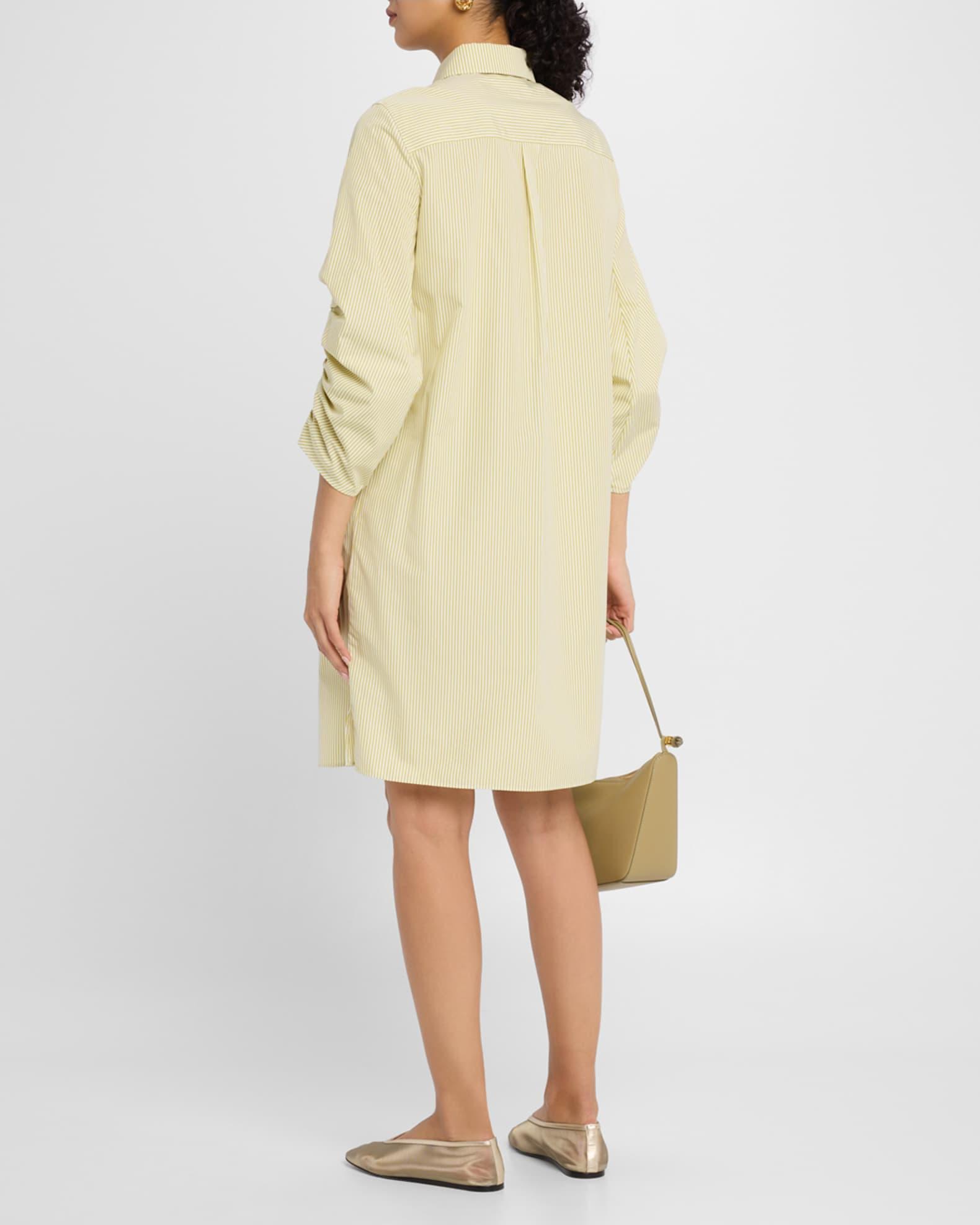 Striped Pleated-Sleeve Midi Shirtdress Product Image