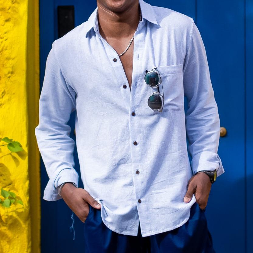 The Ice Breaker - Long Sleeve Blue Linen Shirt Product Image