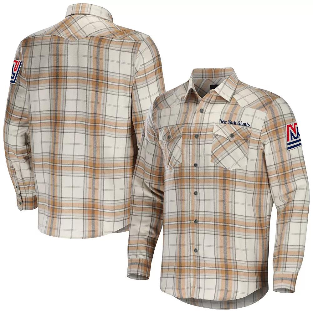 Men's NFL x Darius Rucker Collection by Fanatics Tan New York Giants Flannel Long Sleeve Button-Up Shirt, Size: Small, Team Product Image