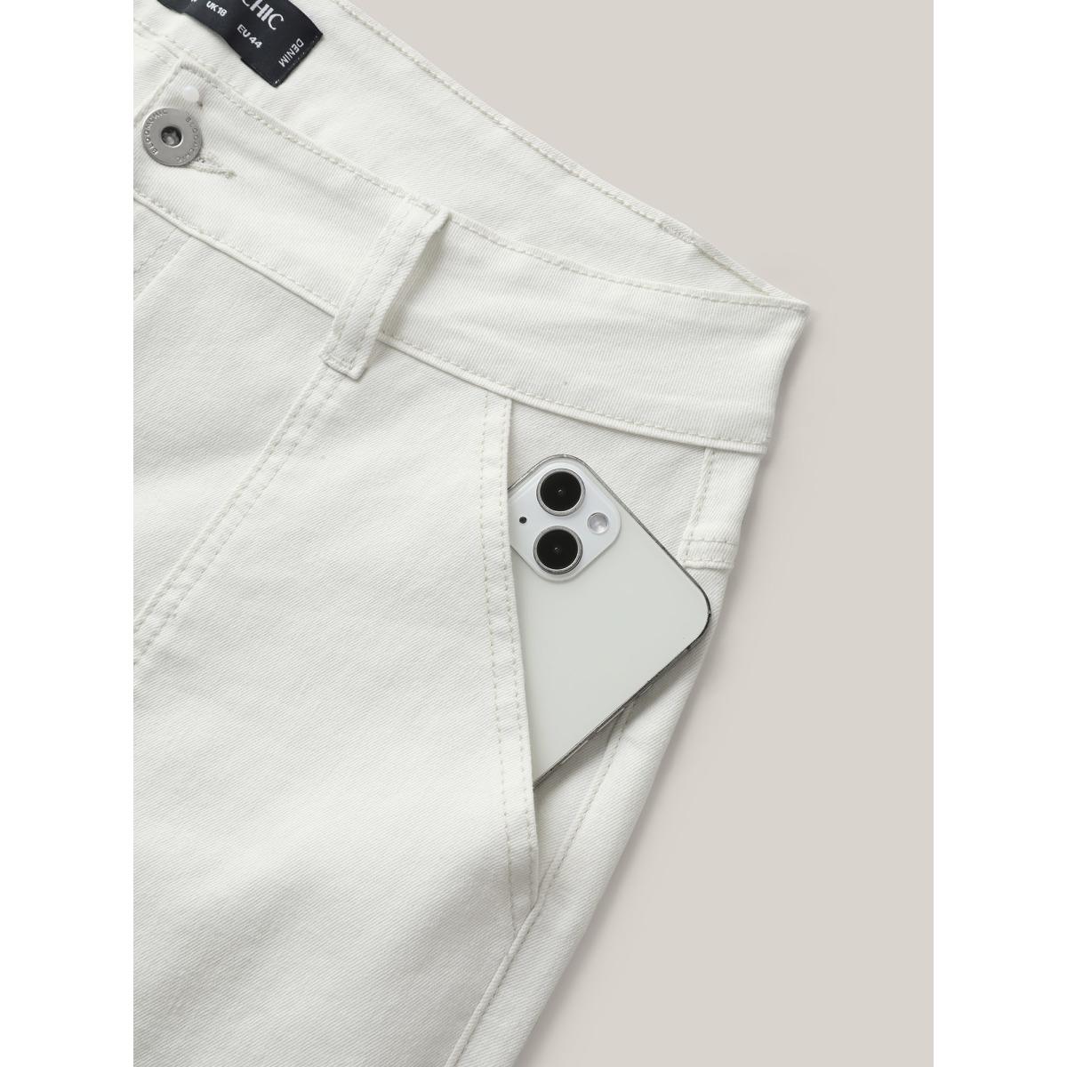 Plus Size Cotton Cropped Straight-Leg Mid-Rise Jeans Women Originalwhite Medium stretch Slanted pocket Jeans BloomChic 24/3X Product Image