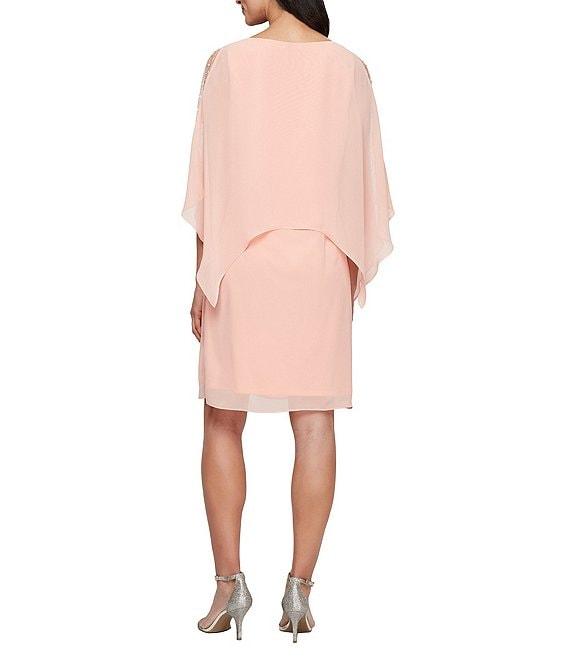 Ignite Evenings Boat Neck 3/4 Sleeve Beaded Chiffon Overlay Sheath Dress Product Image