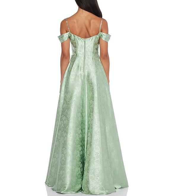 B. Darlin Off-The-Shoulder Spaghetti Strap Floral Printed Long Dress Product Image