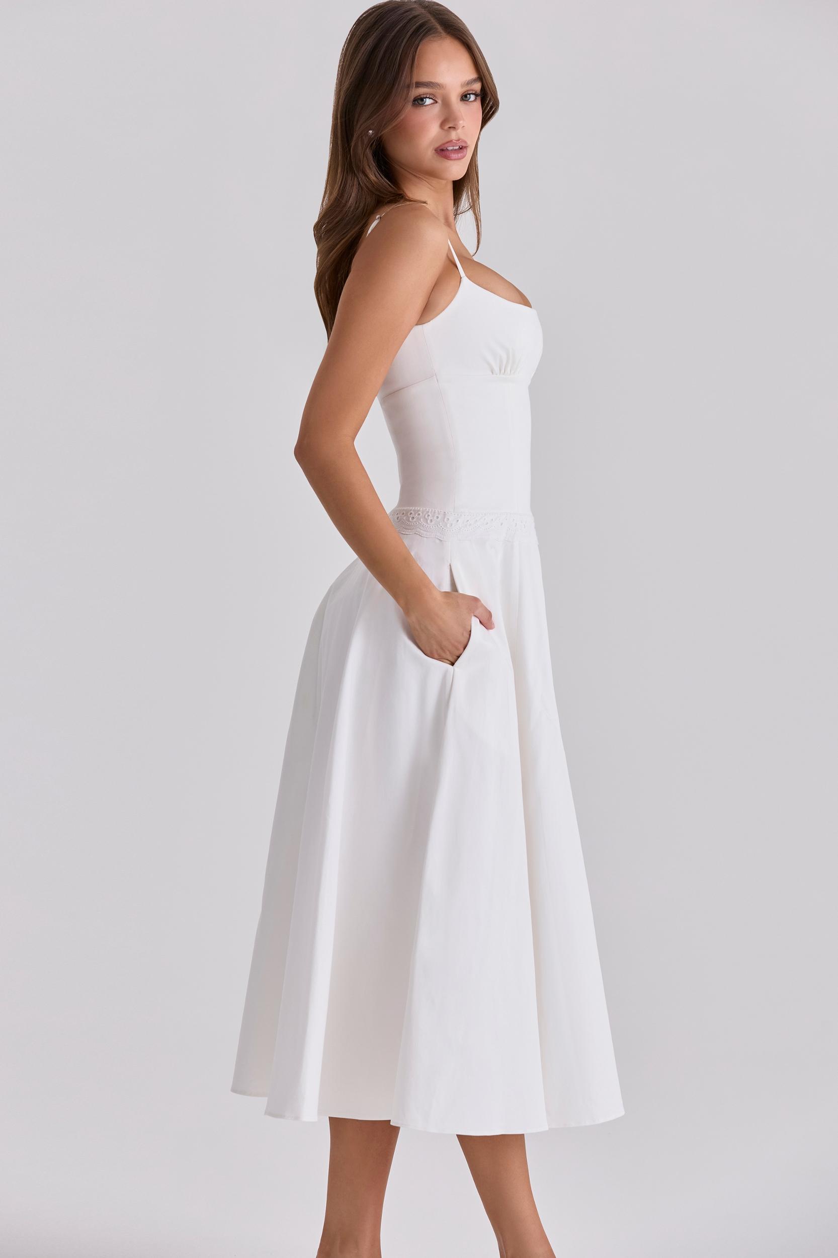 Liora  white cotton broderie anglaise trim midi sundress Product Image