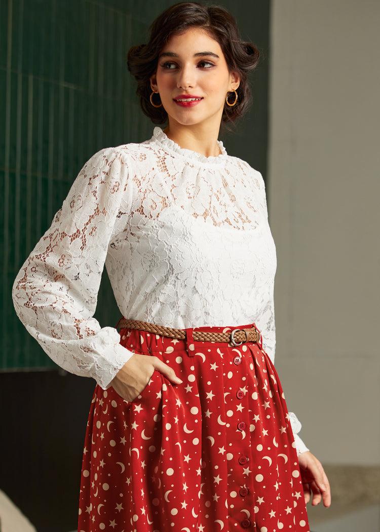 ModCloth Mad Men Ruffle Mock Neck Blouse Product Image
