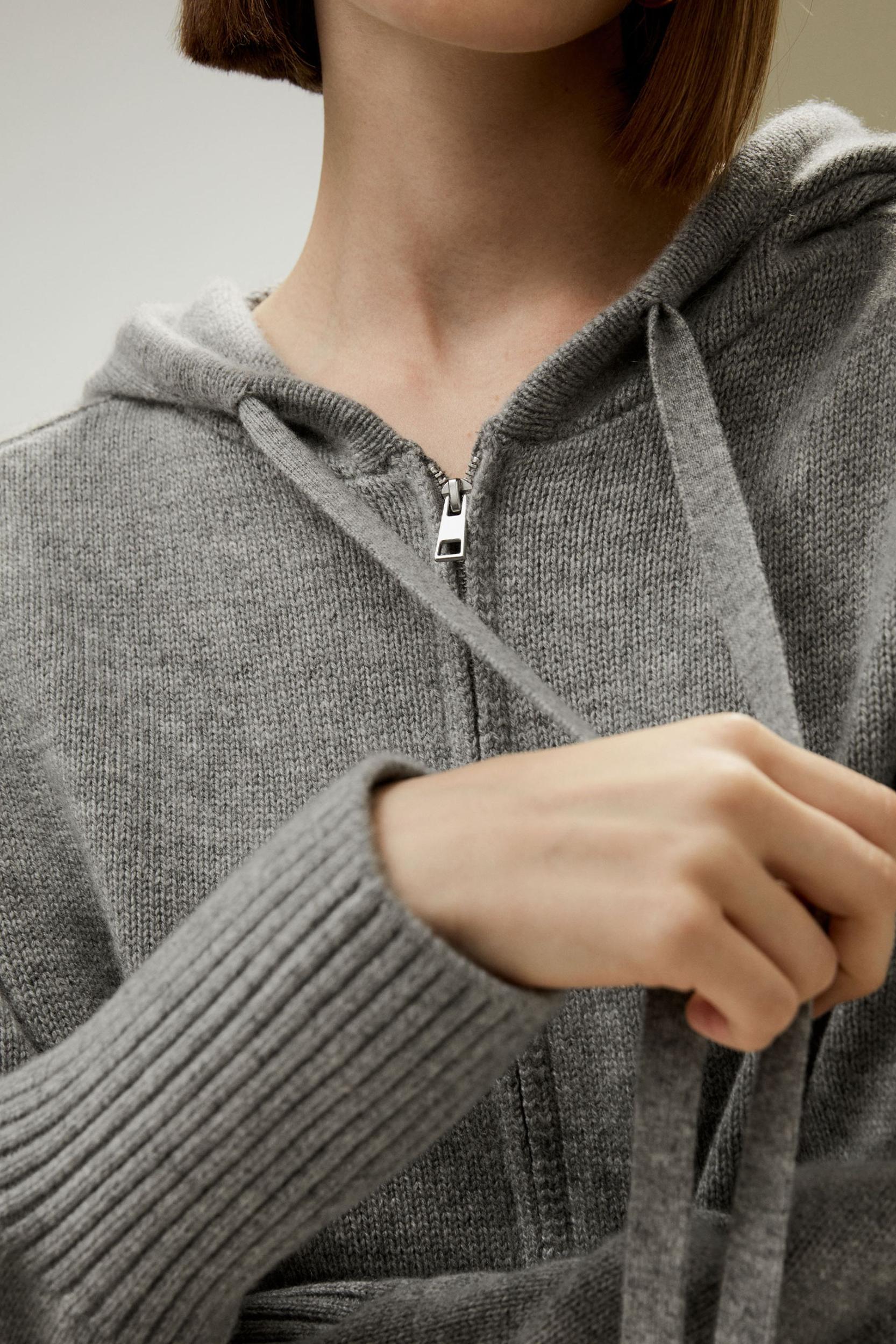 Short Zip-Up Wool Cashmere Hoodie Product Image