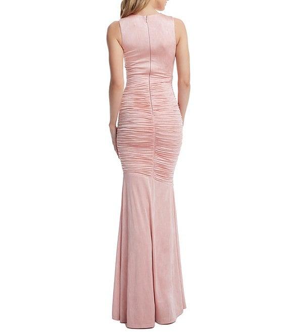 Dress the Population Violetta Round Neck Sleeveless Ruched Mermaid Gown Product Image