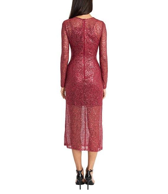 Donna Morgan Alexandra Sheer Knit High Neck Long Sleeve Sheath Dress Product Image