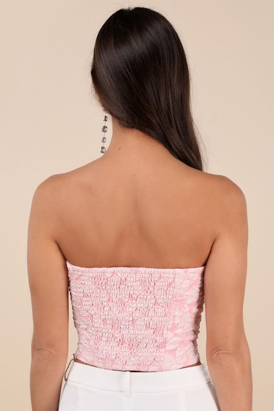 Amias Light Pink Jacquard Cutout Crop Top Product Image