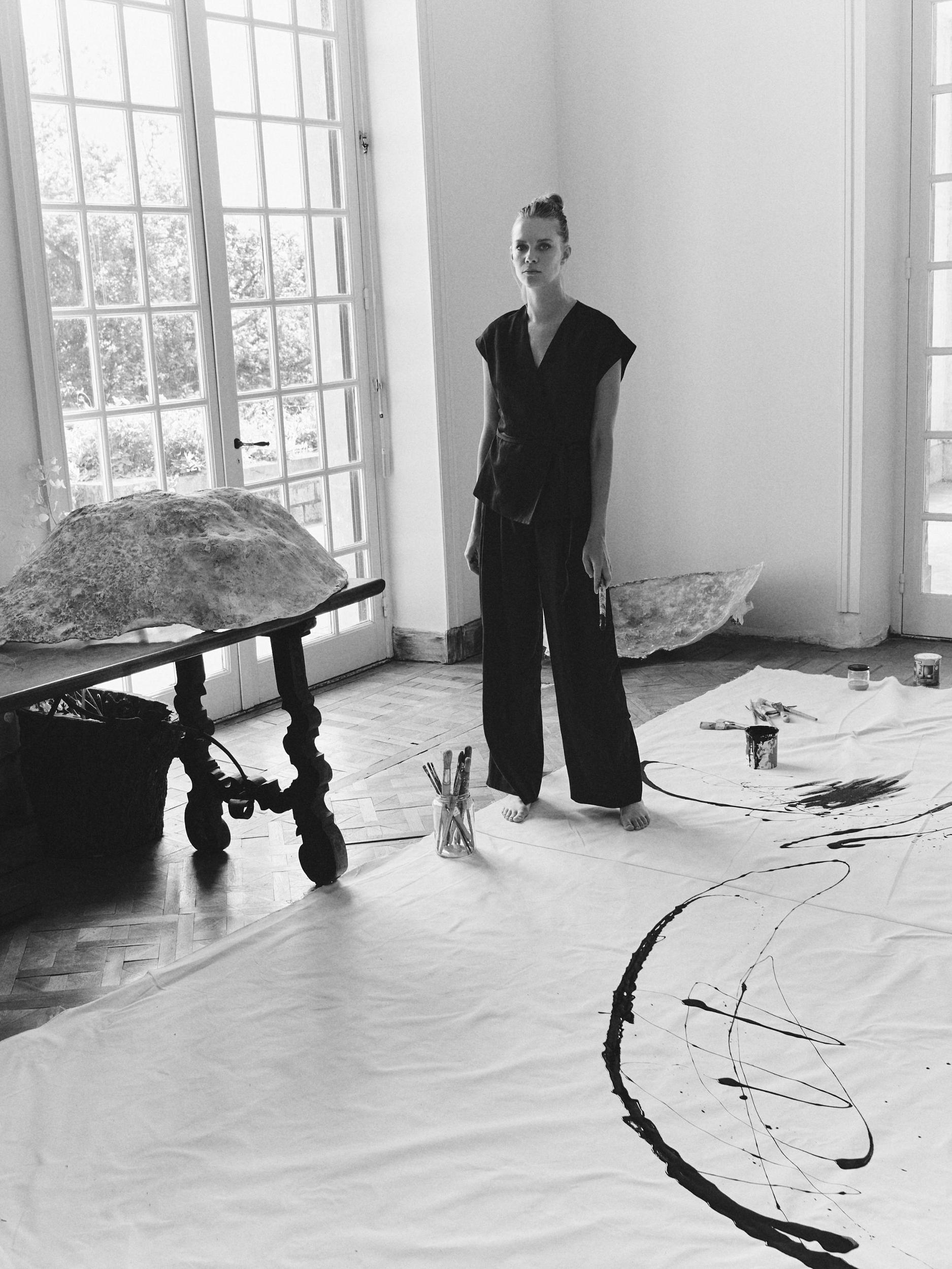 Linen blend darted straight-leg trousers Product Image