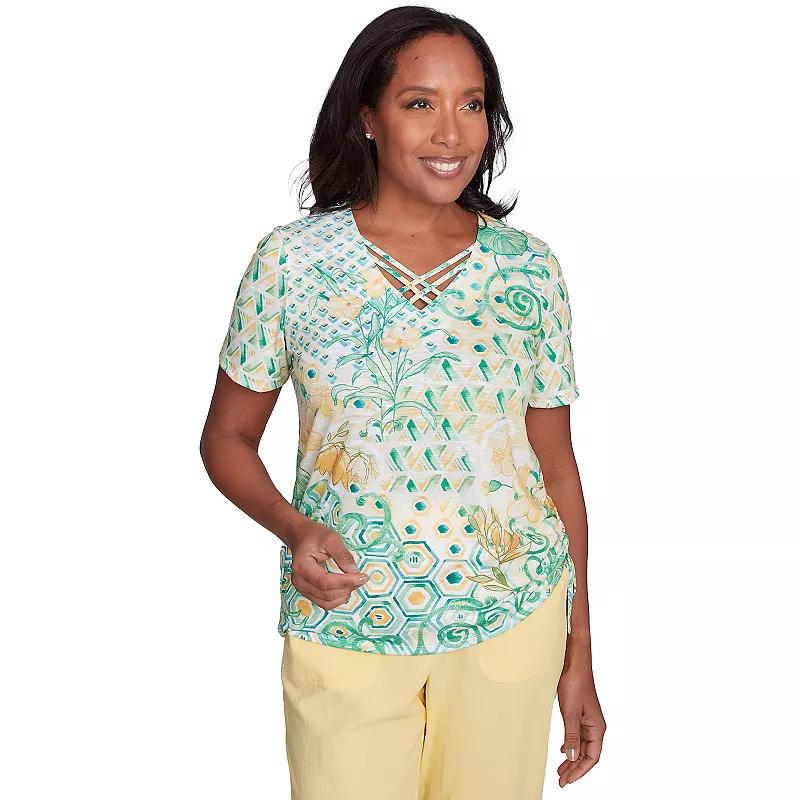 Women's Tropical Geometric Patchwork Tee,  Product Image