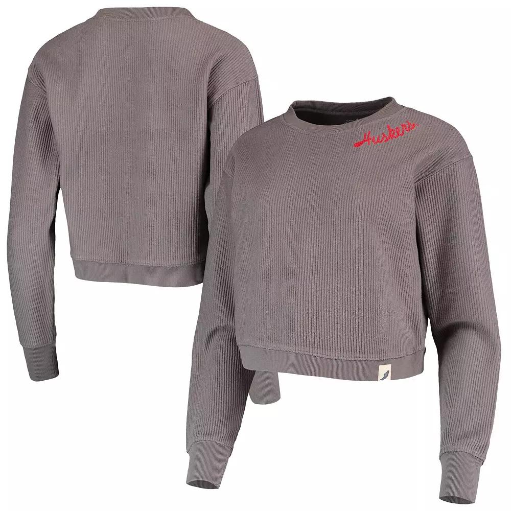 Women's League Collegiate Wear Charcoal Nebraska Huskers Corded Timber Cropped Pullover Sweatshirt, Size: XL Product Image