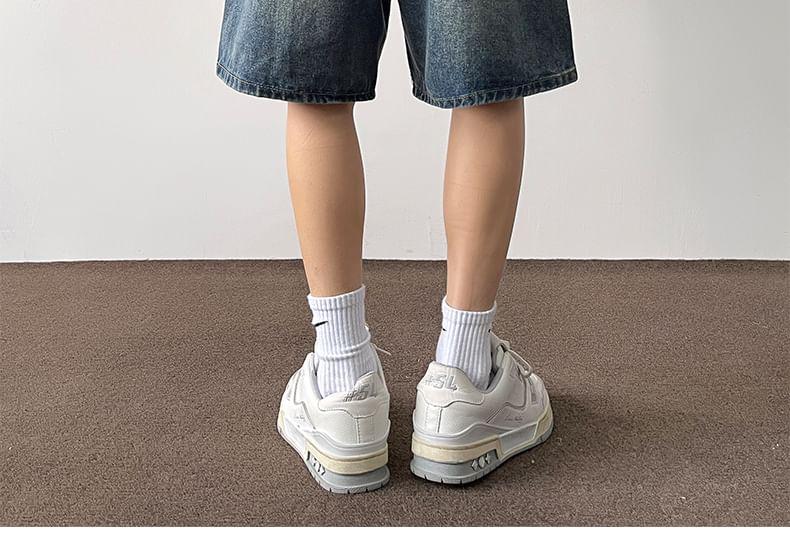 Mid Rise Washed Denim Shorts Product Image