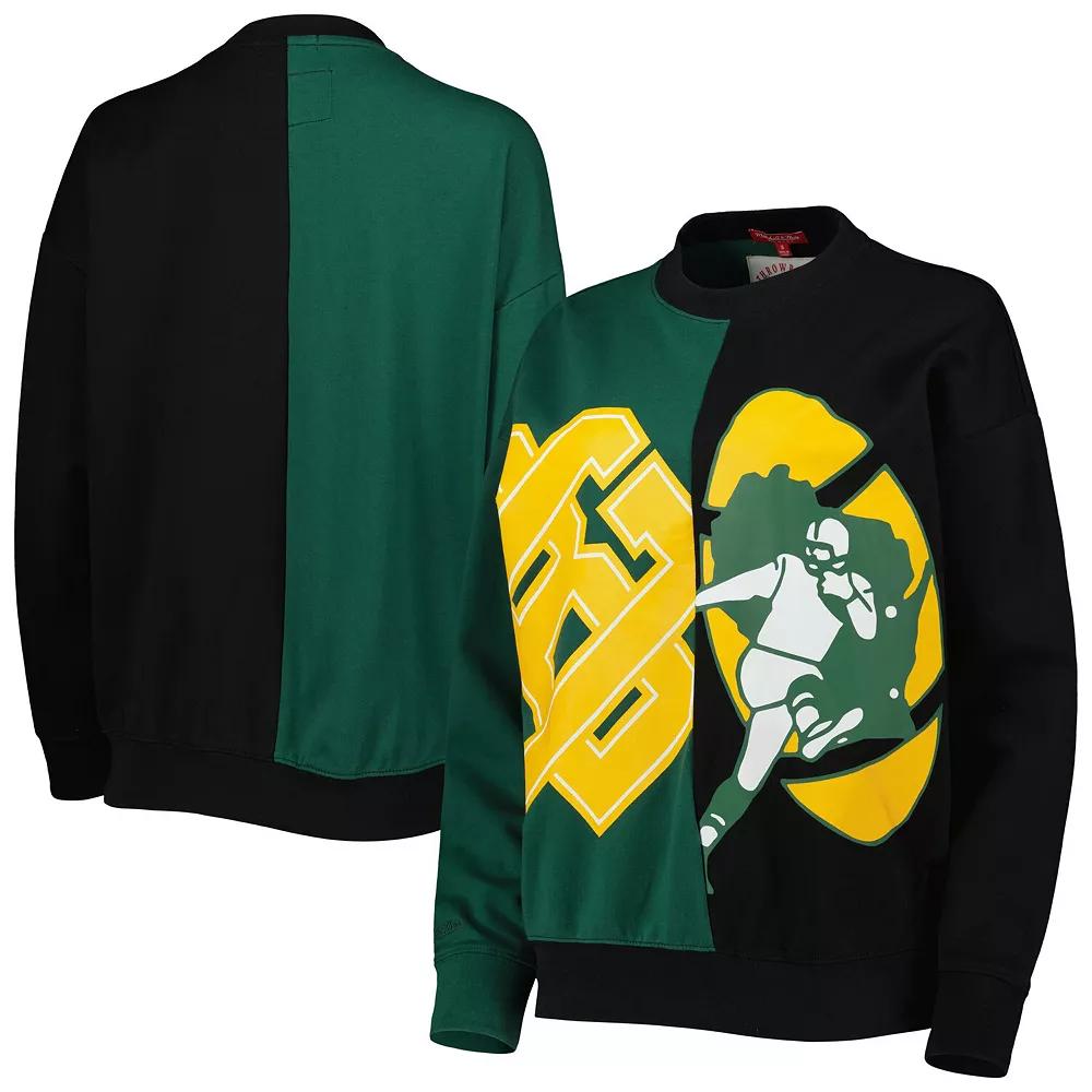 Women's Mitchell & Ness Green/Black Green Bay Packers Big Face Pullover Sweatshirt, Size: XS Product Image