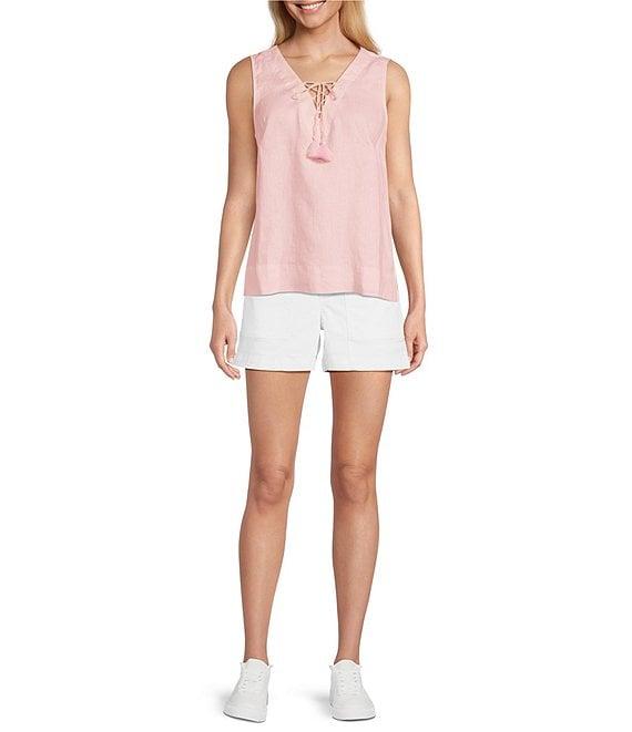 Tommy Bahama Coastalina Solid Linen Plain Weave V-Neck Sleeveless Tassel Tie Tank Product Image