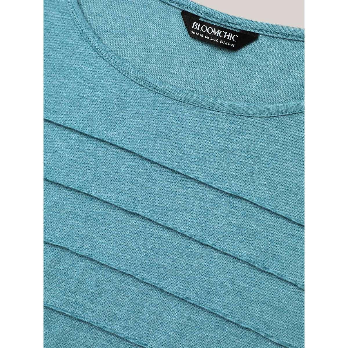 Plus Size Seamed Round Neck Fitted T-Shirt Cerulean Women Leisure Tucked seam Round Neck Casual T-shirts BloomChic 28/5X Product Image