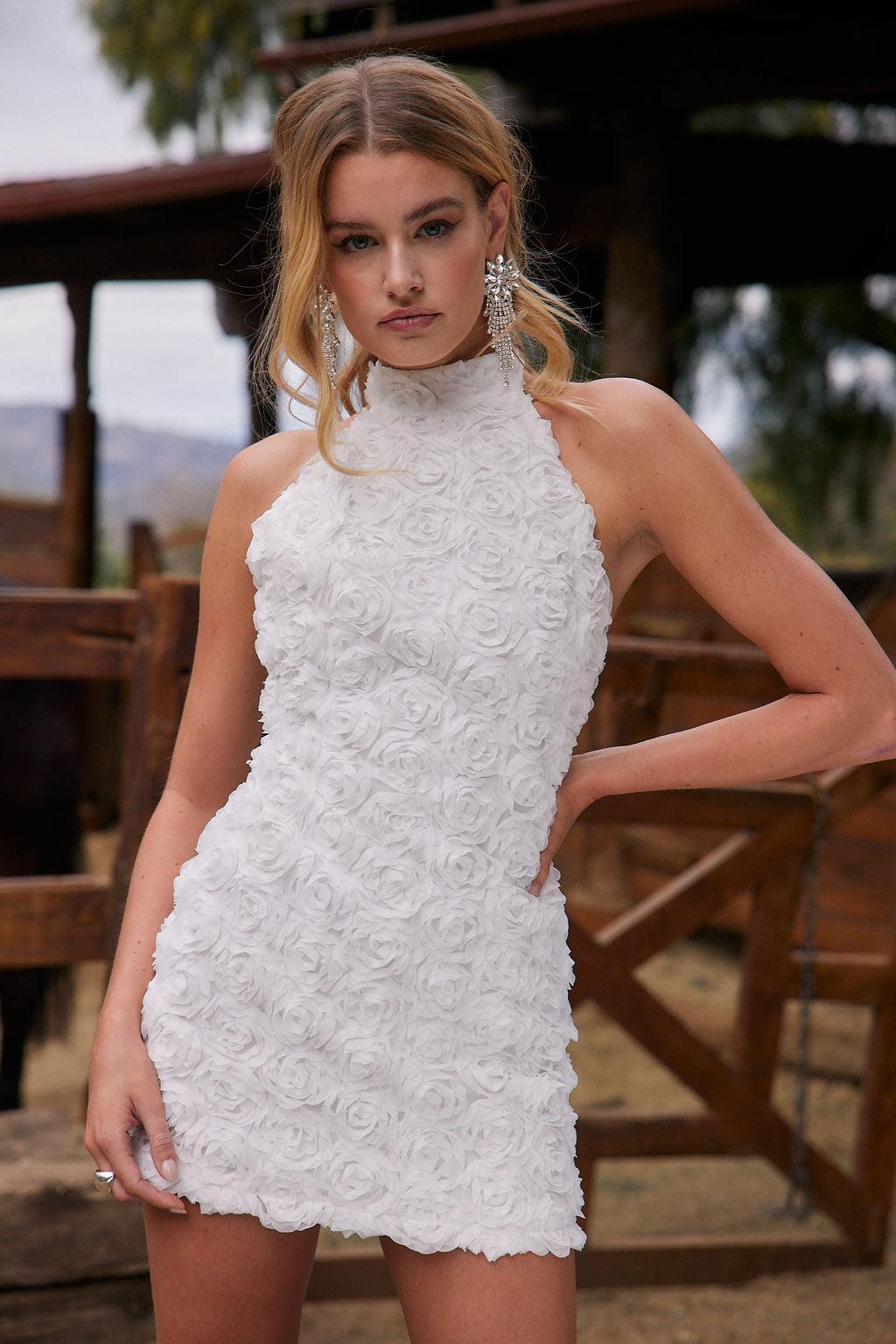 Maya White Floral Applique Halter Mini Dress Product Image