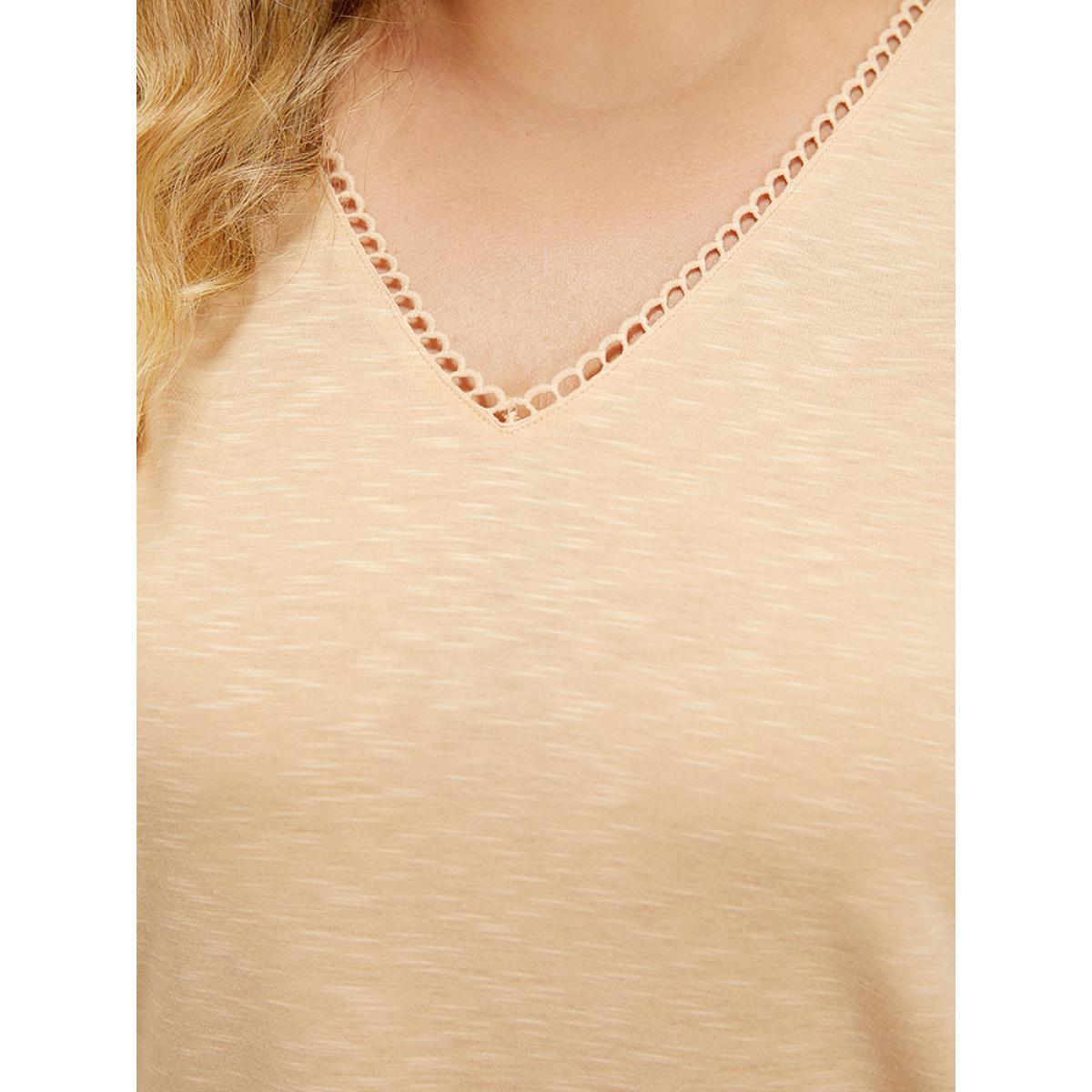 Plus Size Solid Heather Flutter Sleeve T-shirt LightBrown Women Elegant Heather Plain V-neck Dailywear T-shirts BloomChic 14-16/1X Product Image