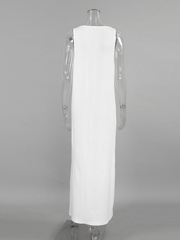 Loose Sleeveless See-Through Solid Color Split-Joint U-Neck Maxi Dresses Product Image