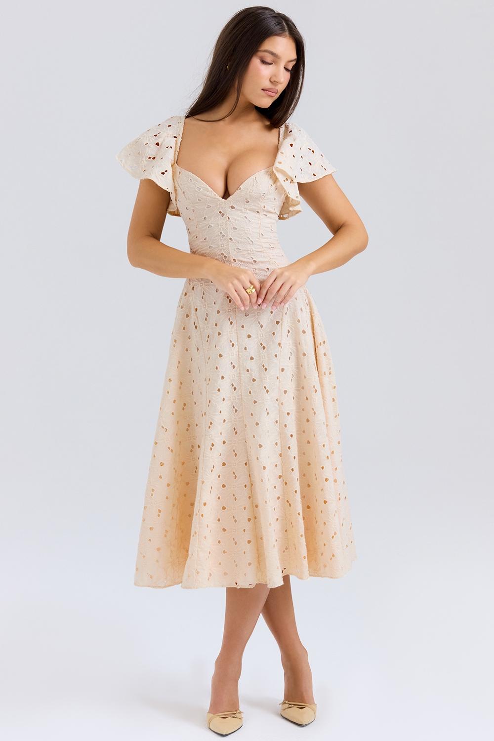 Amaya  cream tea broderie anglais midi dress Product Image