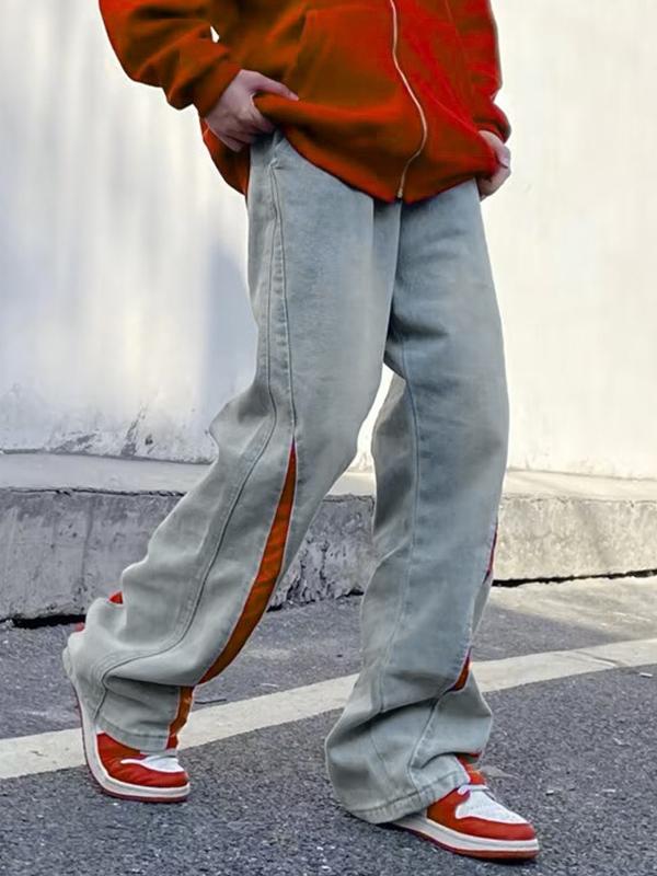 Men's Contrast Splice Loose Jeans Product Image