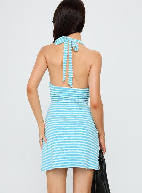 Sooner Or Later Halter Mini Dress Blue Stripe Product Image