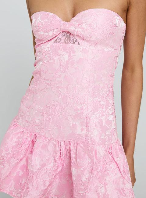 Aubriana Strapless Mini Dress Pink Jacquard Product Image