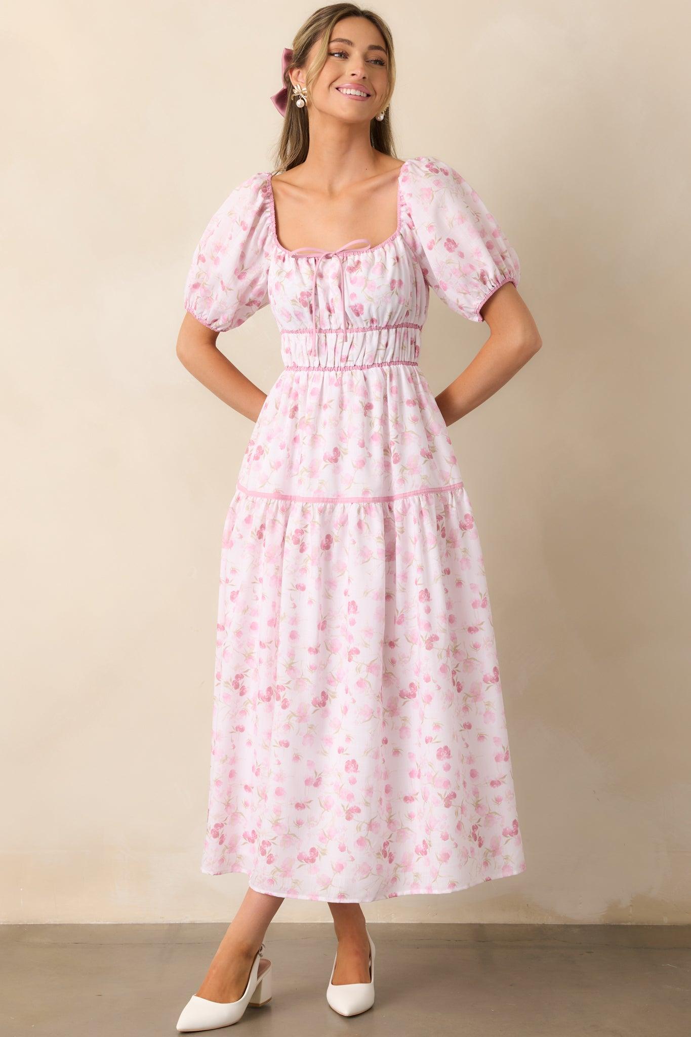 Every Sunday Pink Floral Puff Sleeve Maxi Dress Product Image