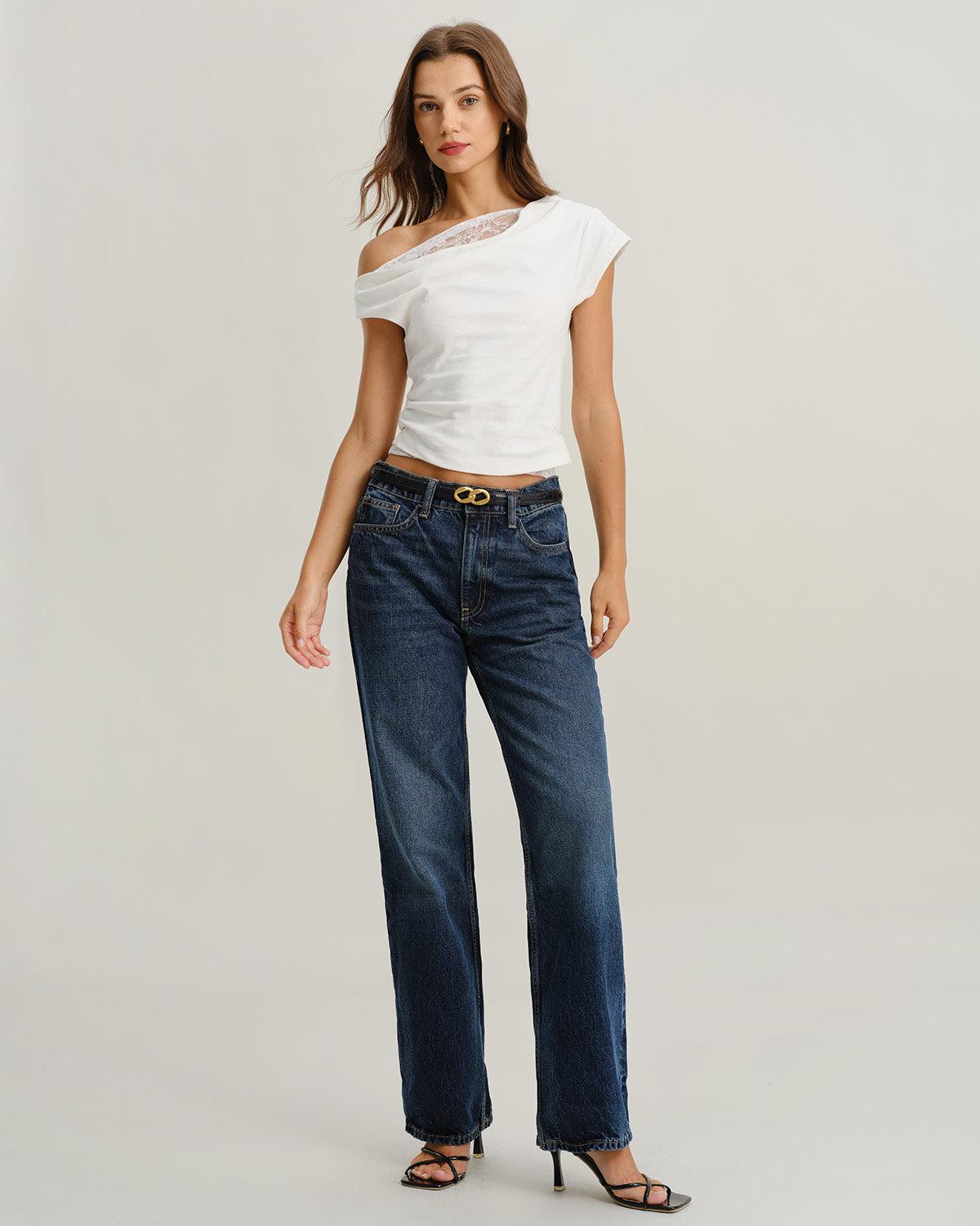 White Lace Off The Shoulder Tee Product Image