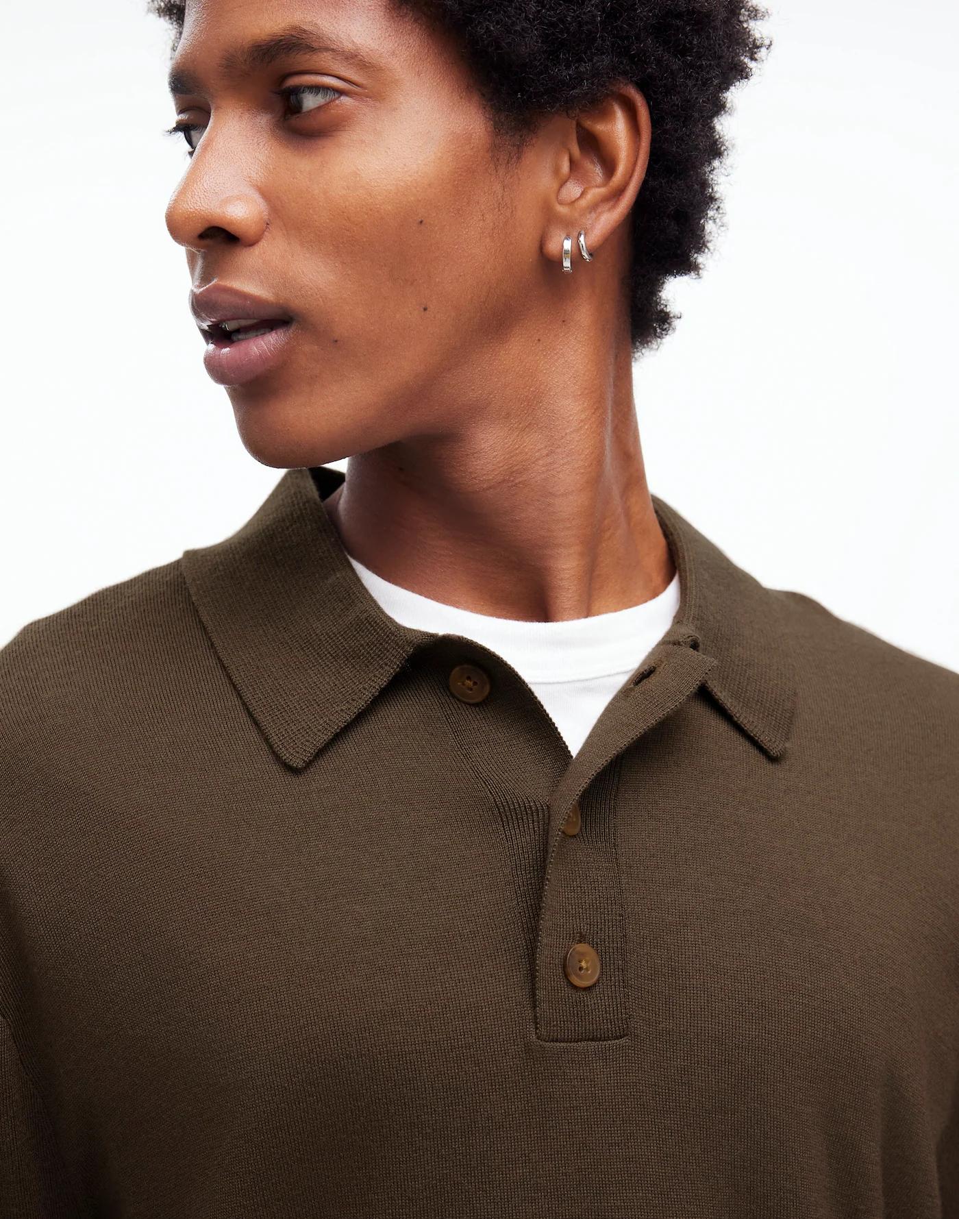 Three-Button Sweater Polo Shirt in Merino Wool Product Image