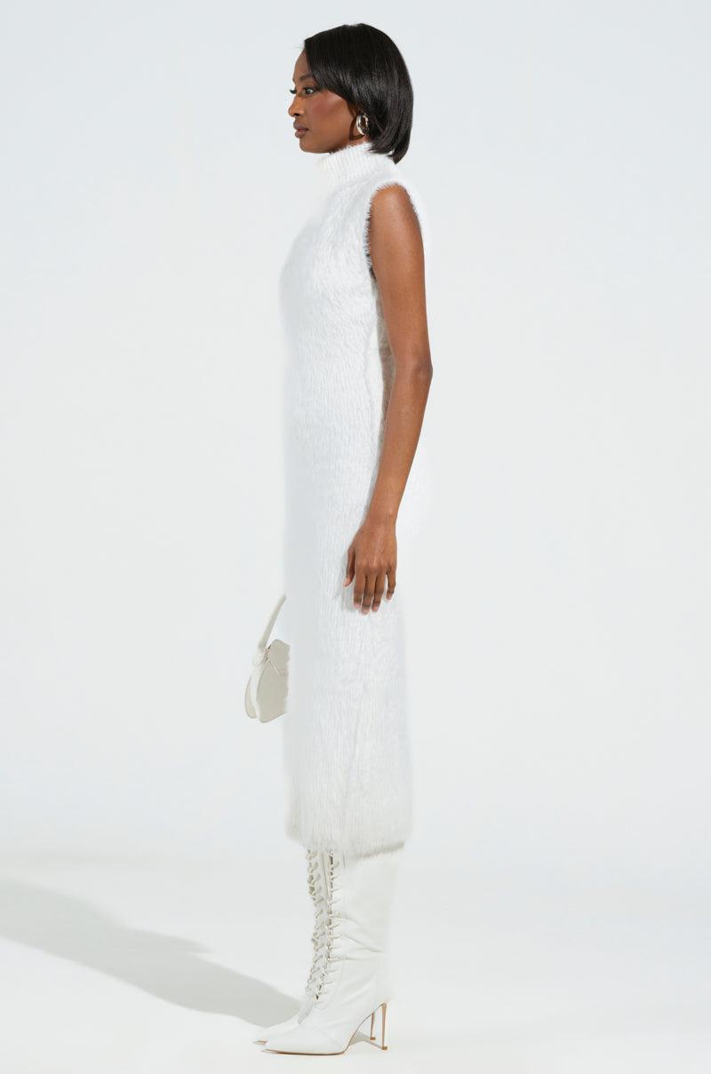 KYLIE FUZZY MIDI DRESS IN WHITE Product Image