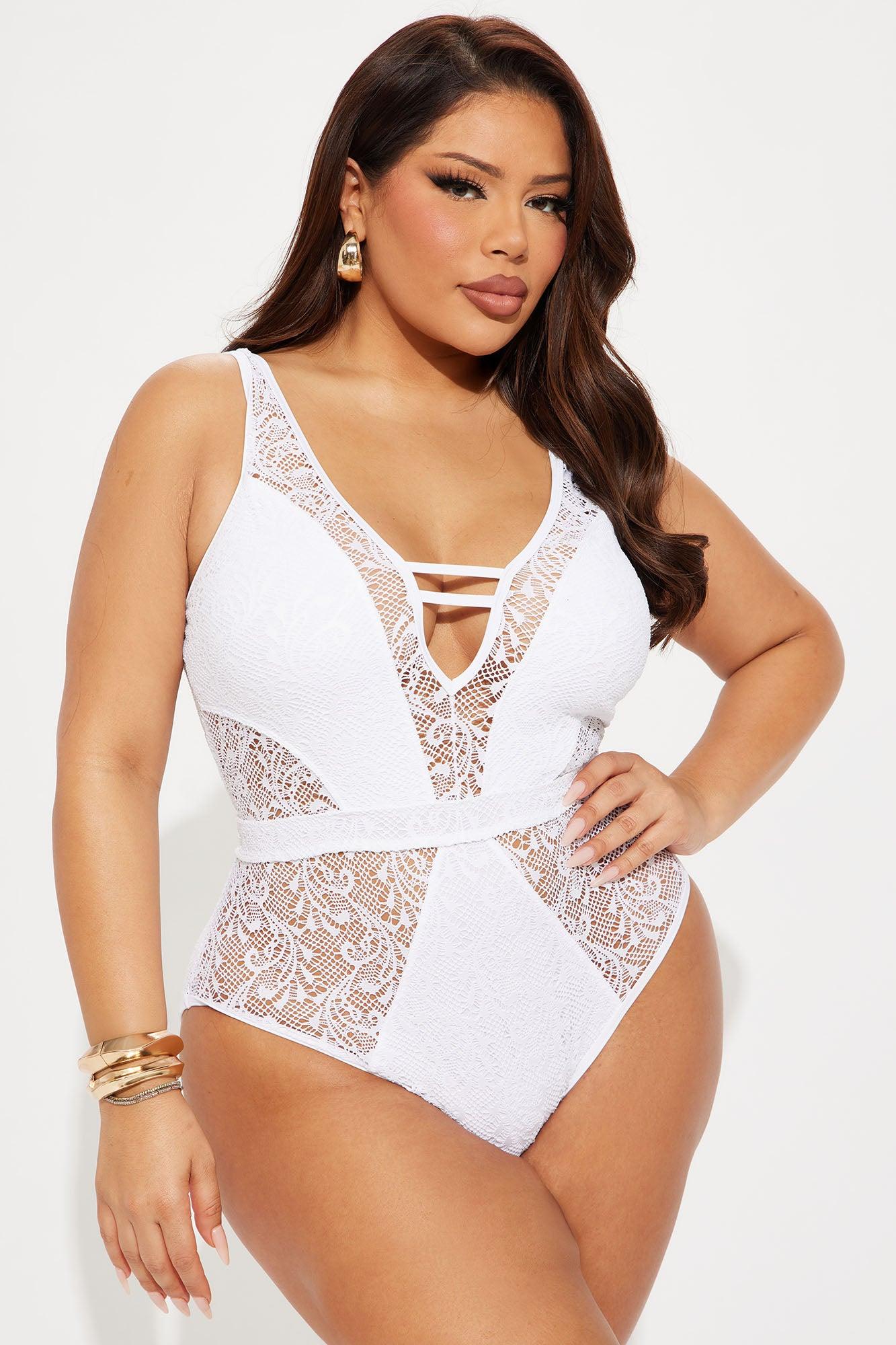 Brianne Lace Cutout 1 Piece Swimsuit - White Product Image
