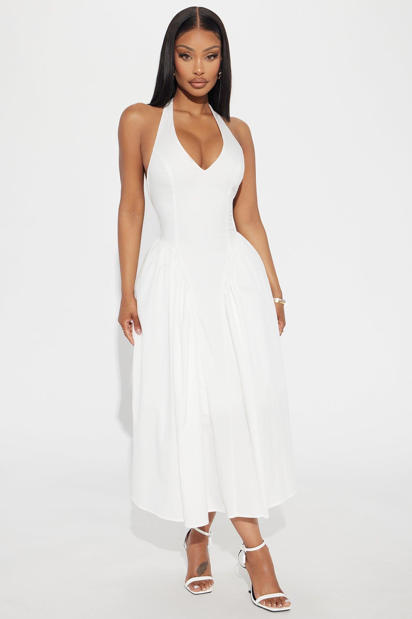 Mara Corset Halter Midi Dress - White Product Image