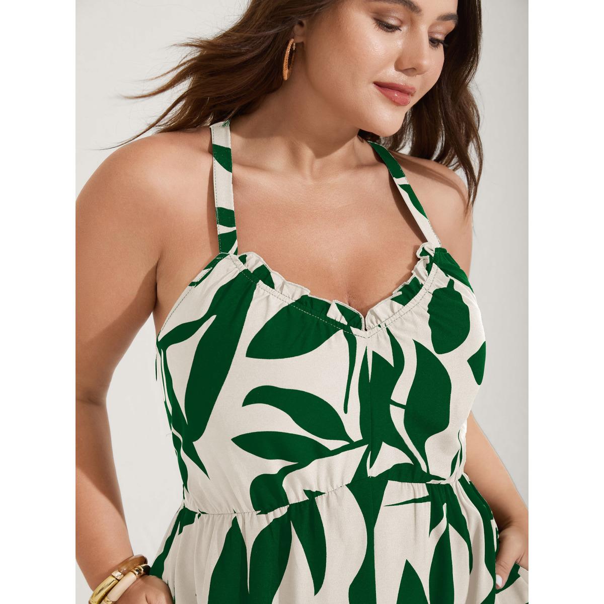 Plus Size Brightblue Silhouette Floral Print Sweetheart Jumpsuit Women Resort Sleeveless V-neck Vacation Loose Jumpsuits BloomChic 14-16/1X Product Image