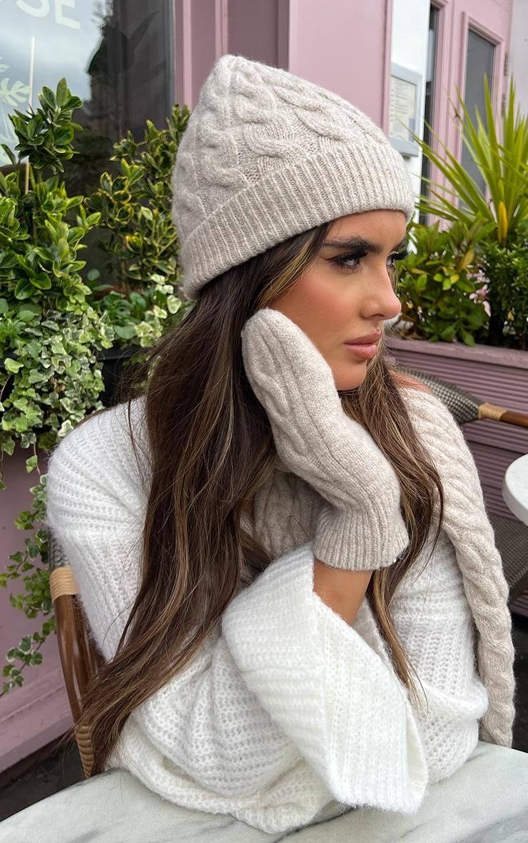 Oatmeal Cable Knit Mittens Product Image