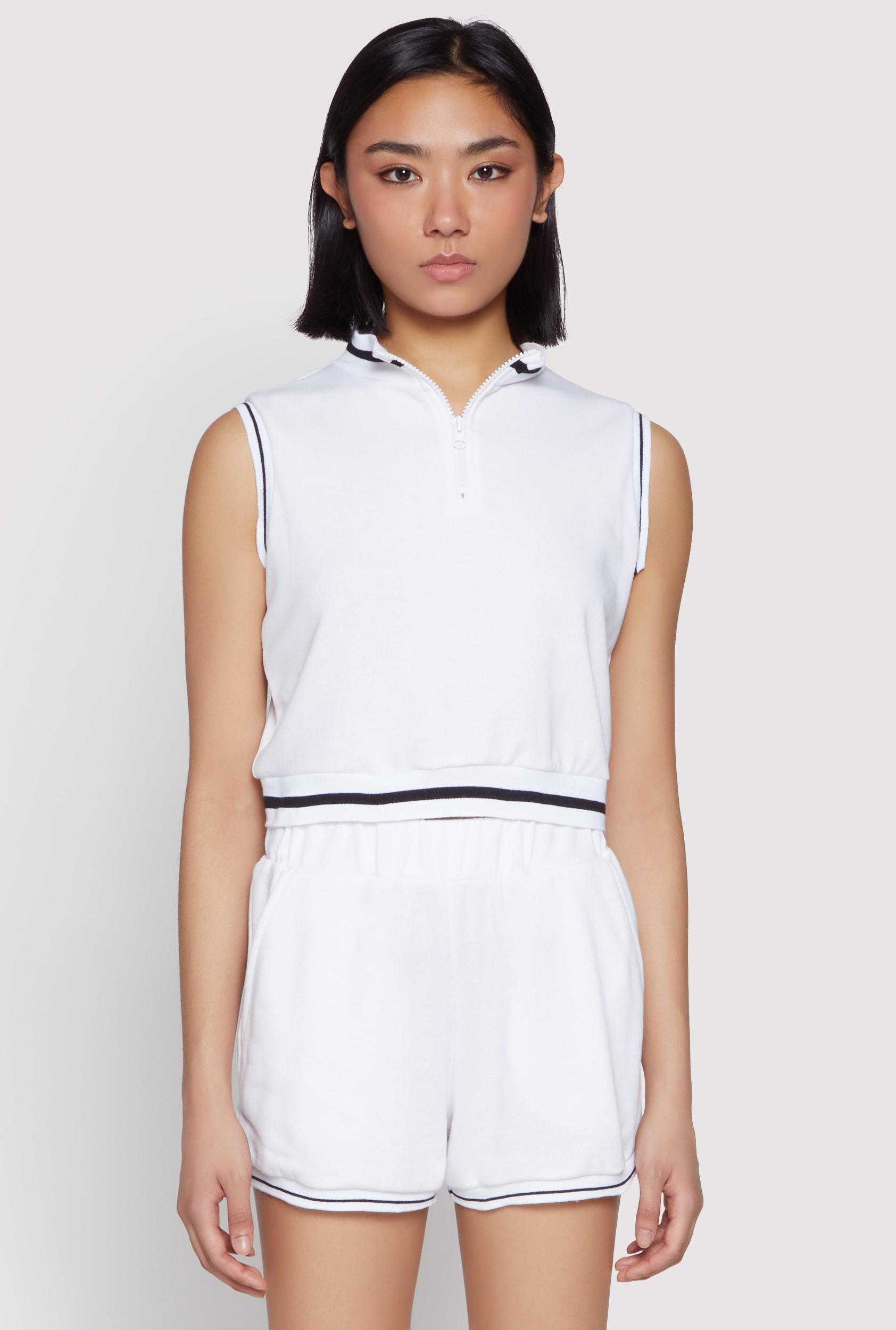 Womens Striped Trim Sleeveless Half Zip Top Product Image