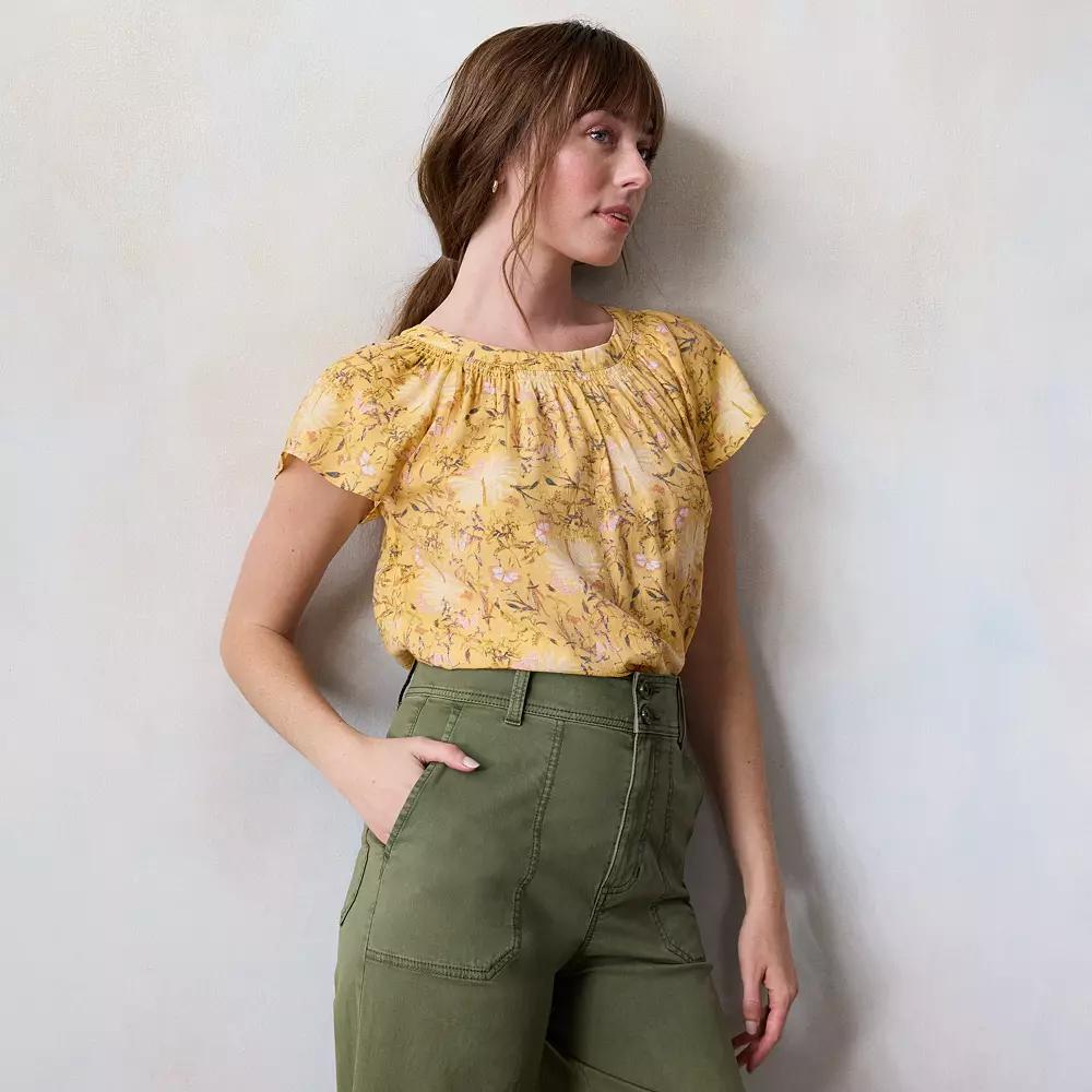 Women's LC Lauren Conrad Shirred Neck Shell Top, Size: Medium, Yellow Botanica Product Image