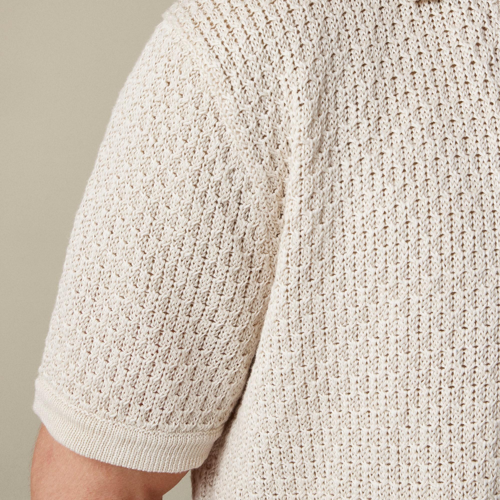 Short-sleeve linen texture-stitch cardigan sweater-polo Product Image