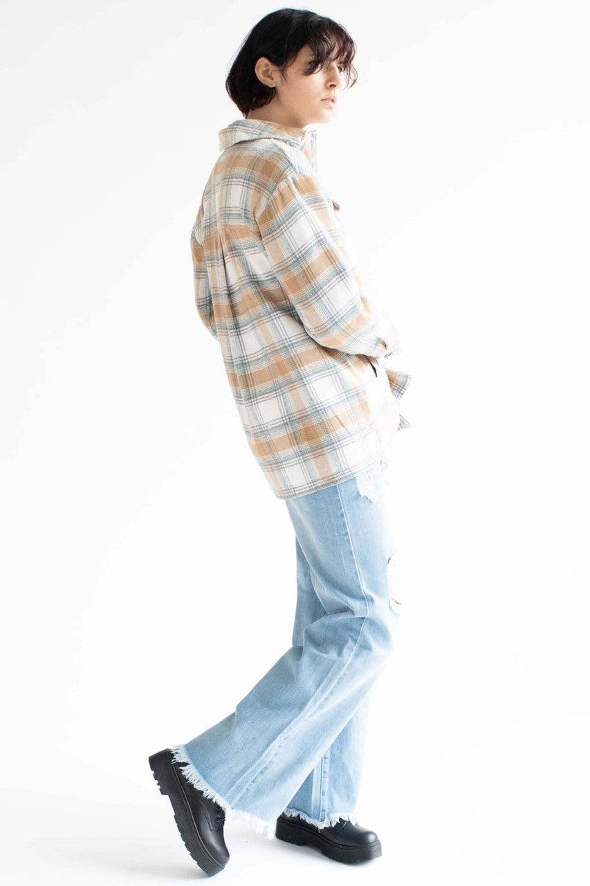 Camel Sherpa-Lined Flannel Jacket Product Image