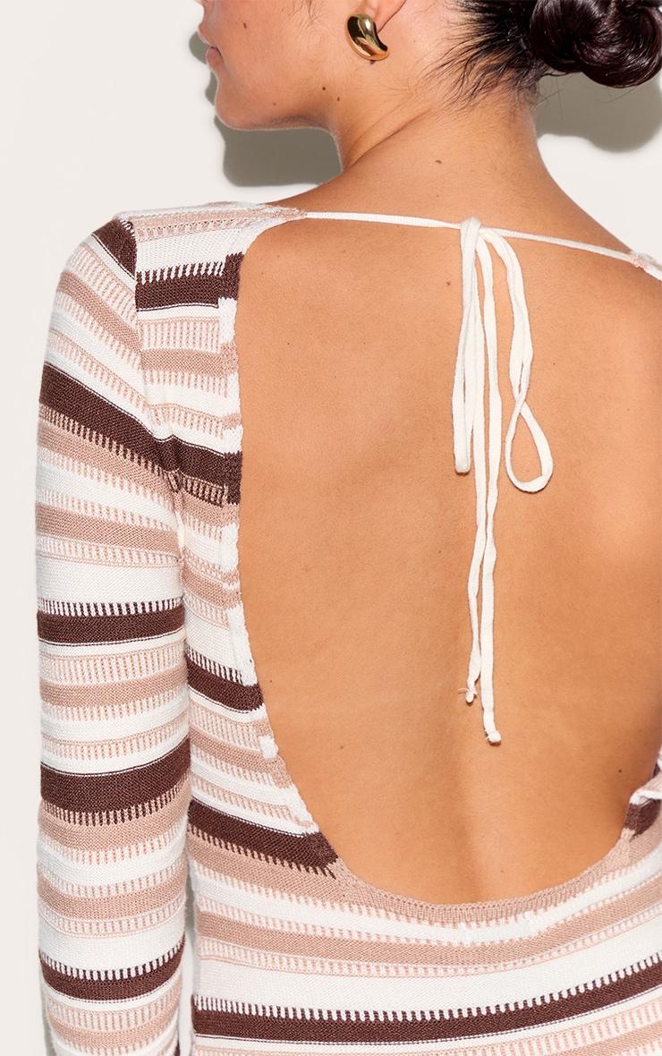 Petite Cream Knitted Stripe Long Sleeve Mini Dress Product Image