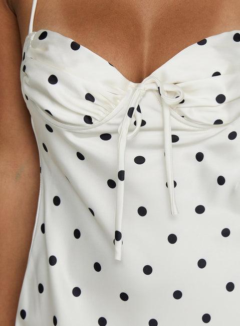 Costella Halter Satin Maxi Dress Cream Polka Dot Product Image