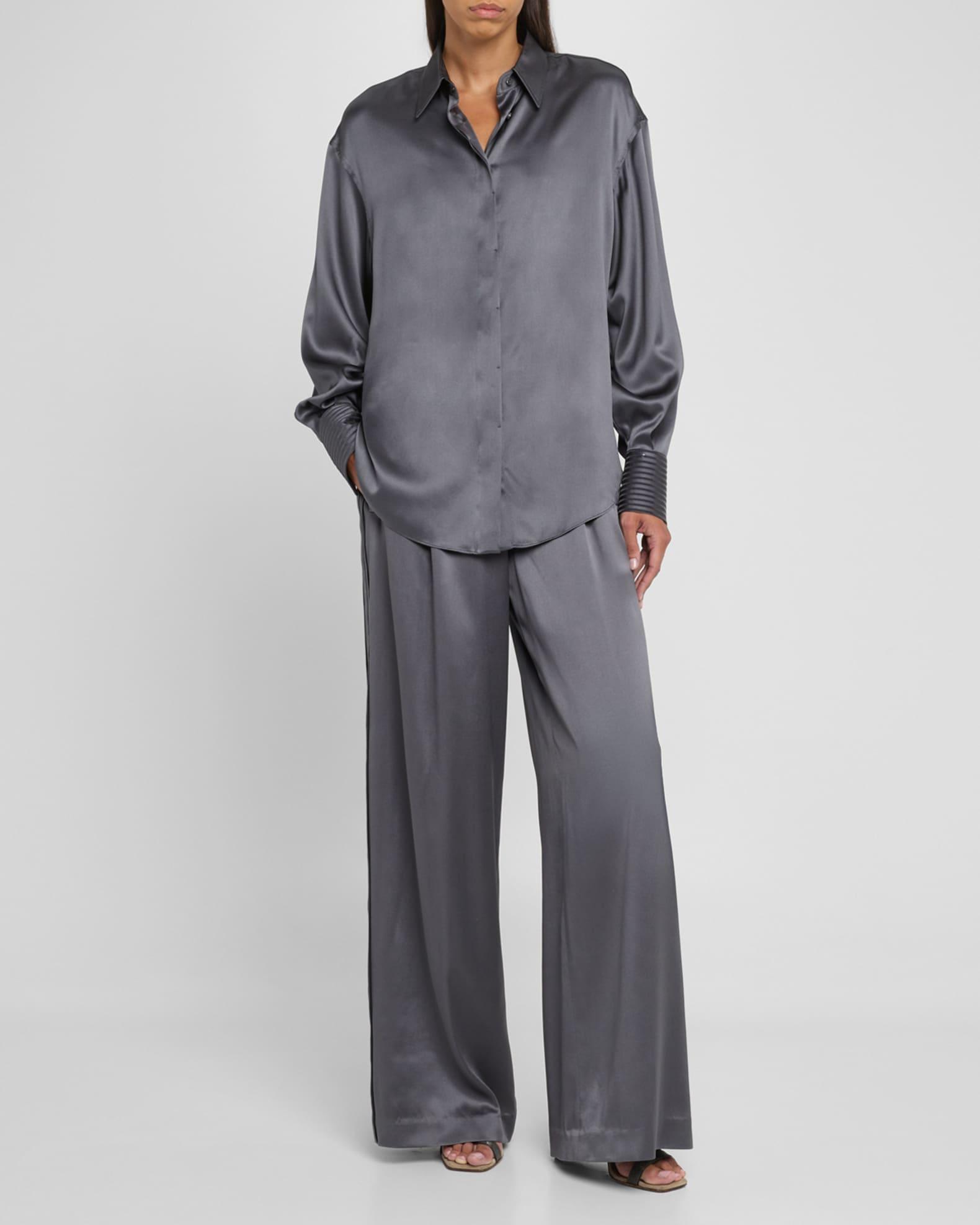 Sequined Cuff Satin Blouse  Product Image