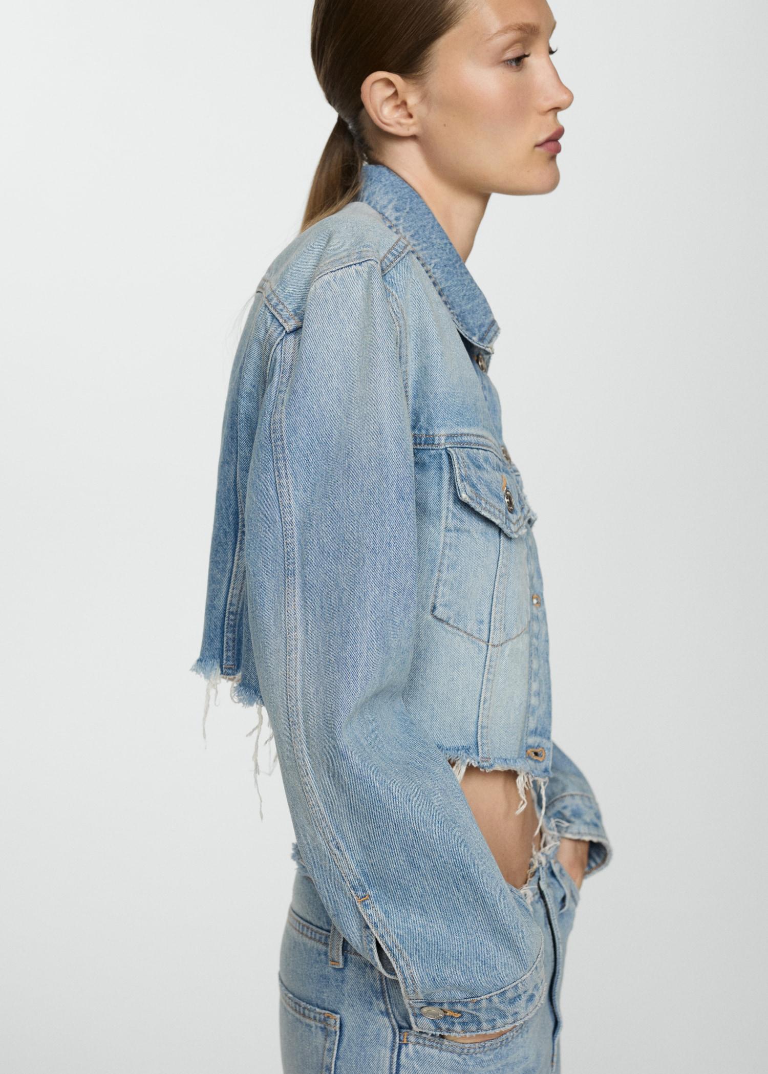 Denim jacket with frayed hem - Women | MANGO USA Product Image